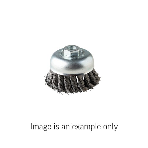 Cup Brush Twist Knot 316 Stainless Steel 0.5mm Wire  x 75mm Dia M14 Carded